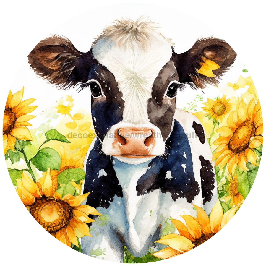 Cow Sunflower 10" Metal Wreath Sign - DECOE-5190