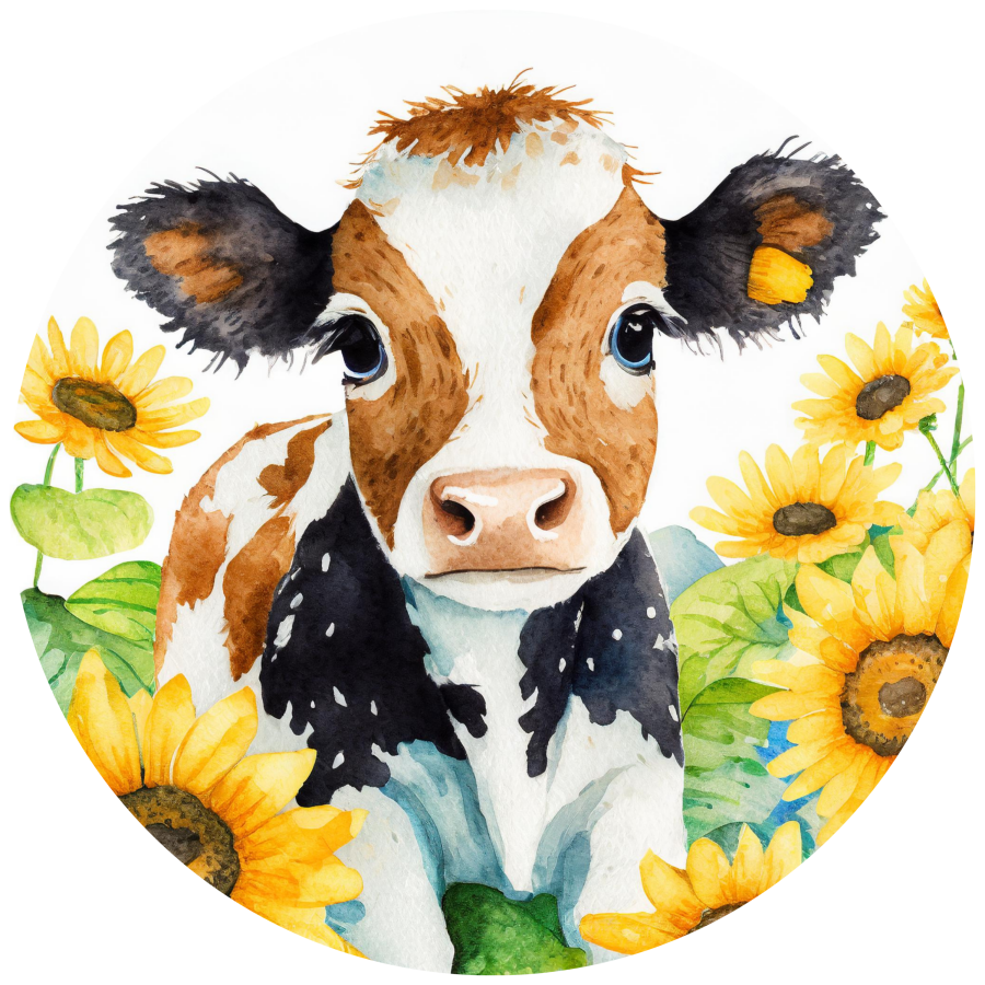 Cow Sunflower 10" Metal Wreath Sign - DECOE-5191