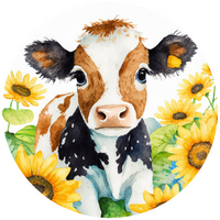 Thumbnail for Cow Sunflower 10" Metal Wreath Sign - DECOE-5191