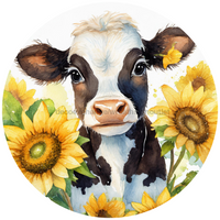 Thumbnail for Cow Sunflower 10" Metal Wreath Sign - DECOE-5192