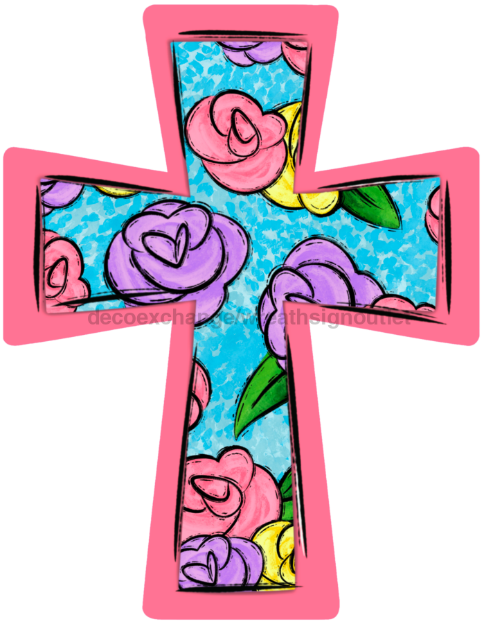 Cross Floral Cross 22" Wood Door Hanger - DECOE-W-765-DH