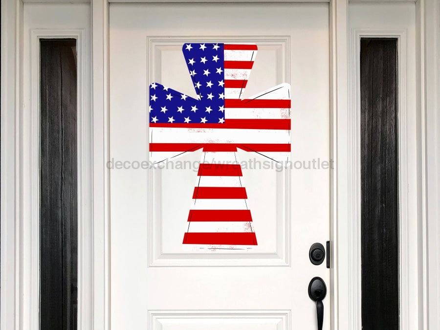 Cross Sign Patriotic Wood Sign Door Hanger Decoe-W-410 22