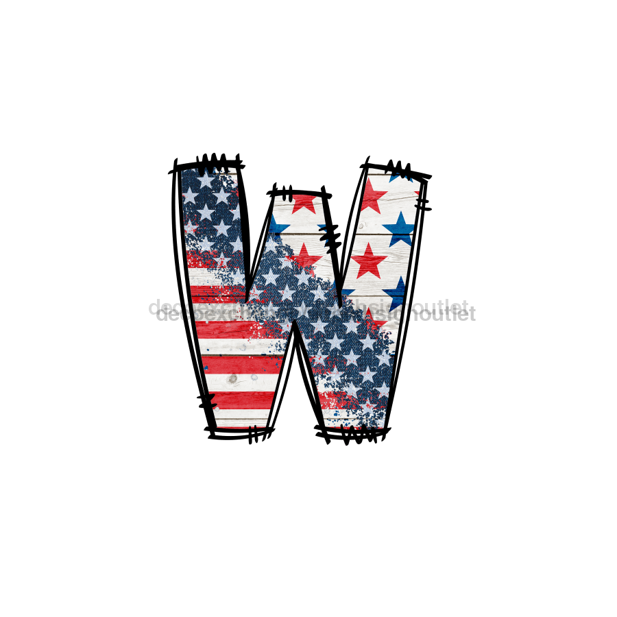 Custom Patriotic Initial Sign Door Hanger Rustic Wood Sign Decoe-W-307 22 W