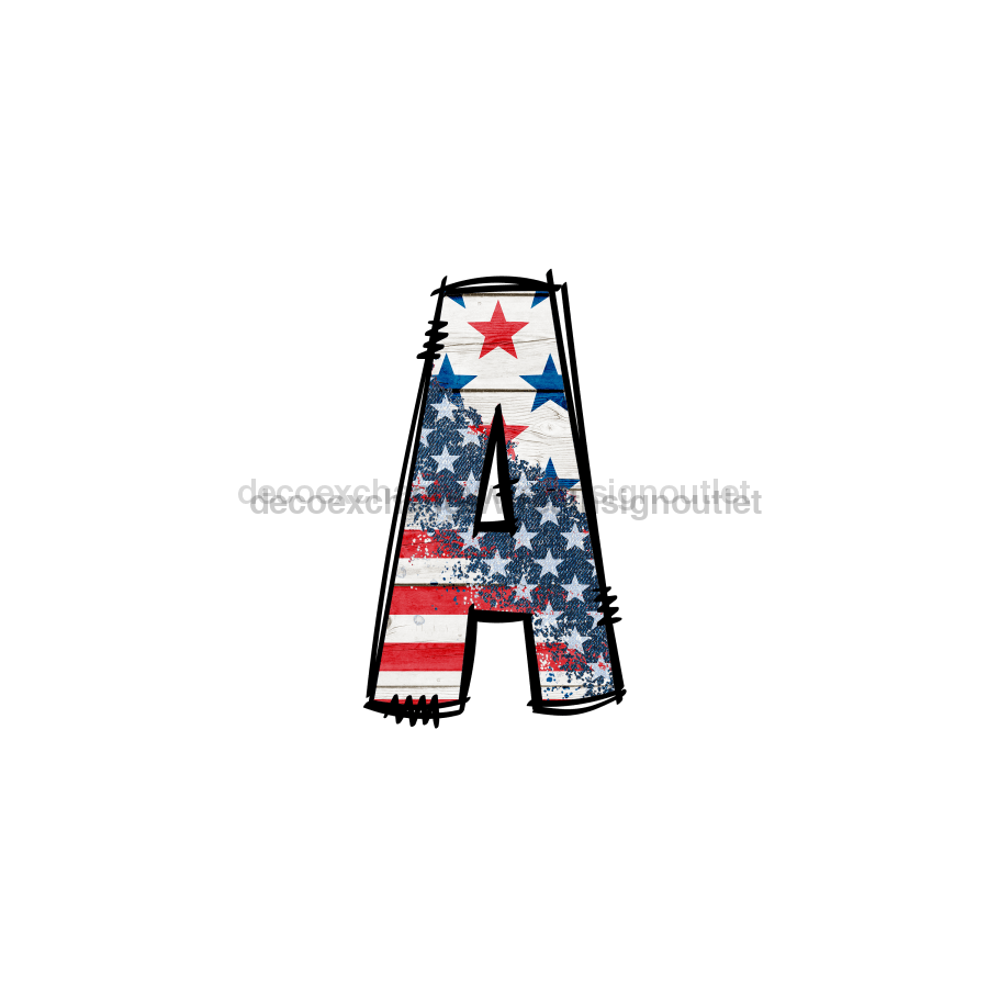 Custom Patriotic Initial Sign Door Hanger Rustic Wood Sign Decoe-W-307 22 A