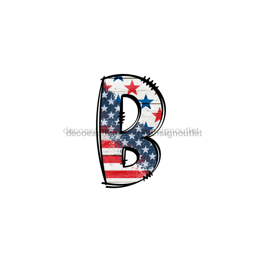 Custom Patriotic Initial Sign Door Hanger Rustic Wood Sign Decoe-W-307 22 B