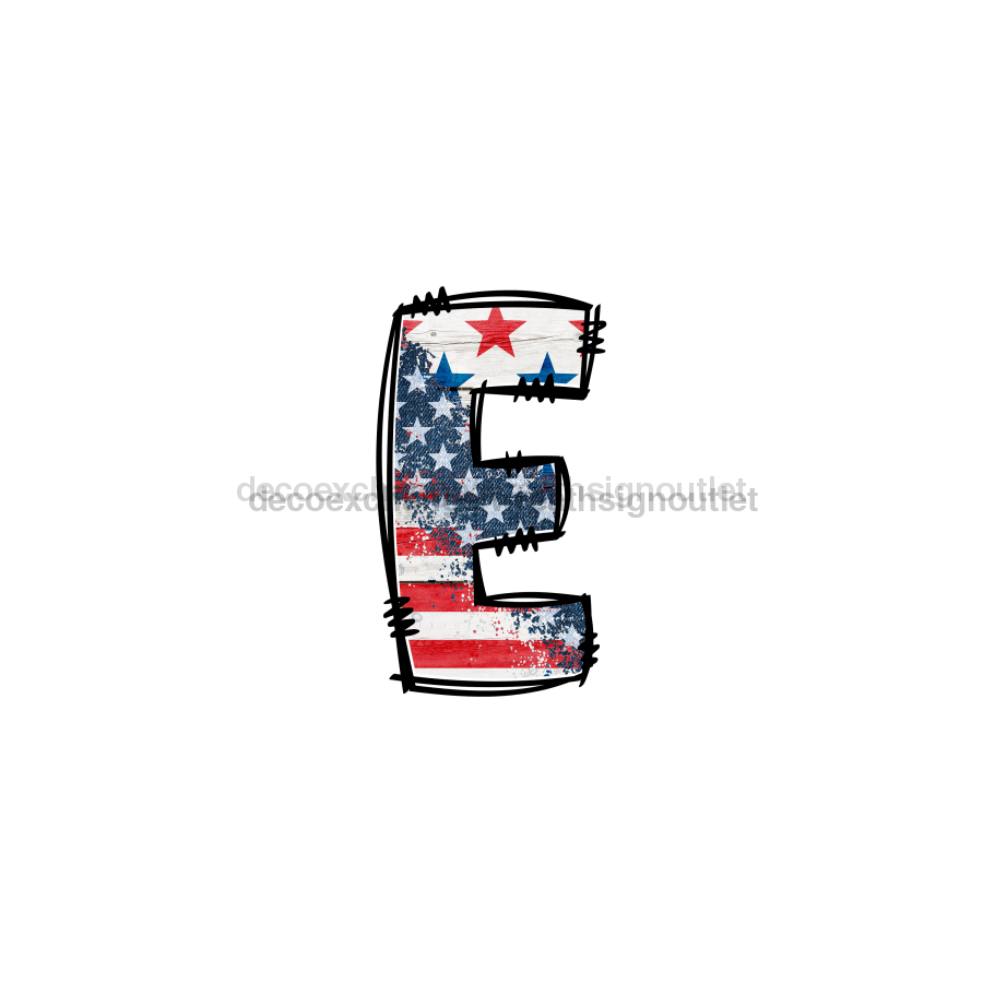 Custom Patriotic Initial Sign Door Hanger Rustic Wood Sign Decoe-W-307 22 E