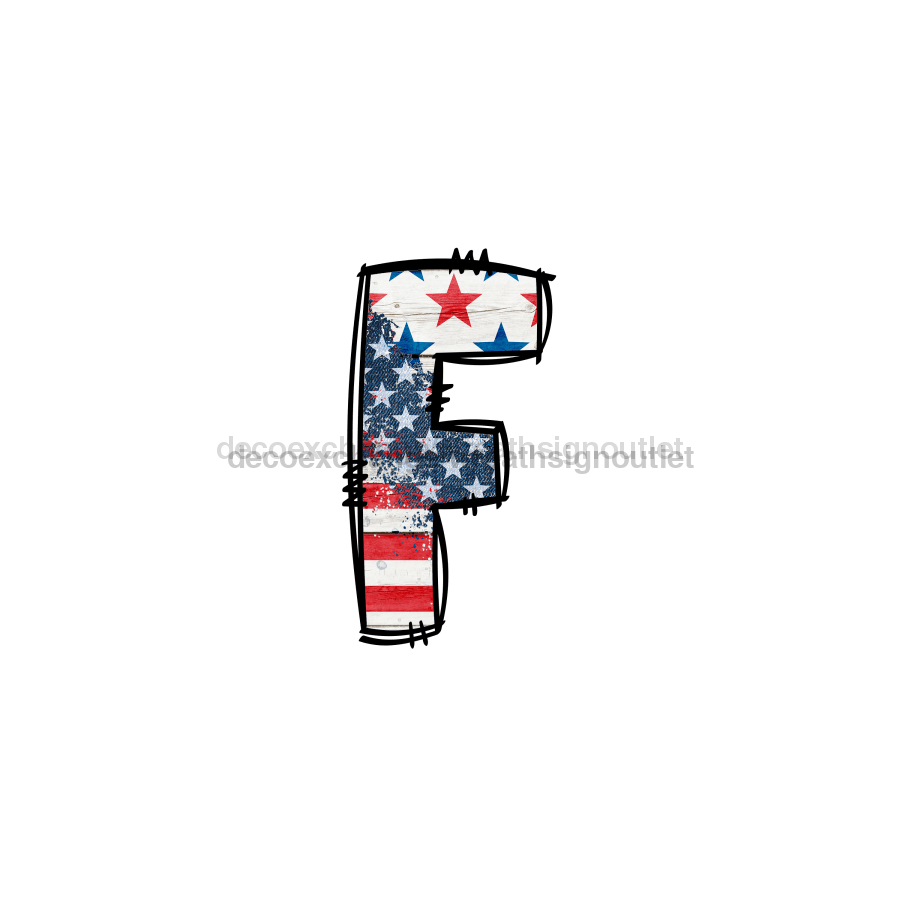 Custom Patriotic Initial Sign Door Hanger Rustic Wood Sign Decoe-W-307 22 F