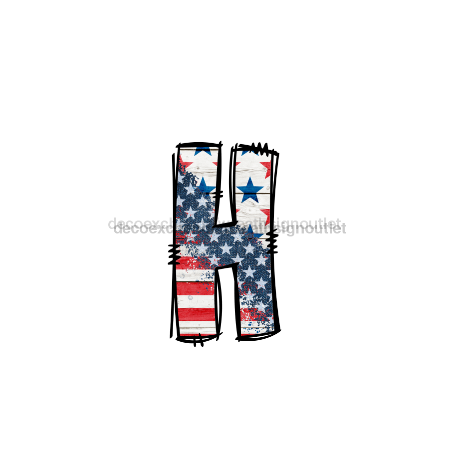 Custom Patriotic Initial Sign Door Hanger Rustic Wood Sign Decoe-W-307 22 H