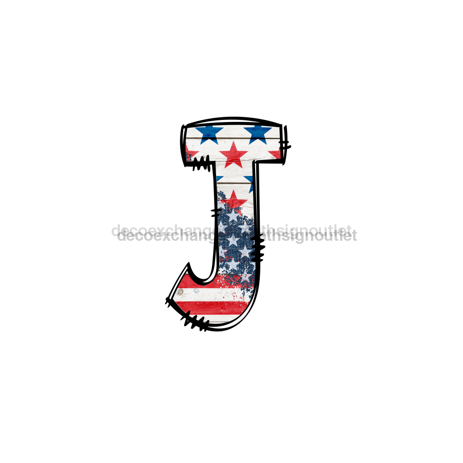 Custom Patriotic Initial Sign Door Hanger Rustic Wood Sign Decoe-W-307 22 J