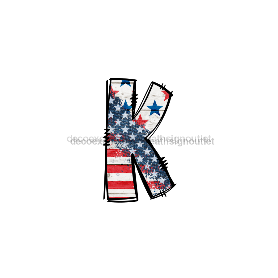 Custom Patriotic Initial Sign Door Hanger Rustic Wood Sign Decoe-W-307 22 K