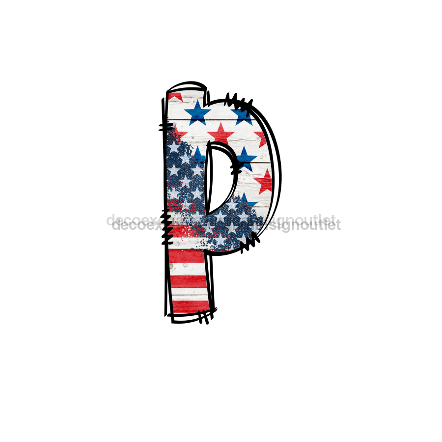 Custom Patriotic Initial Sign Door Hanger Rustic Wood Sign Decoe-W-307 22 P