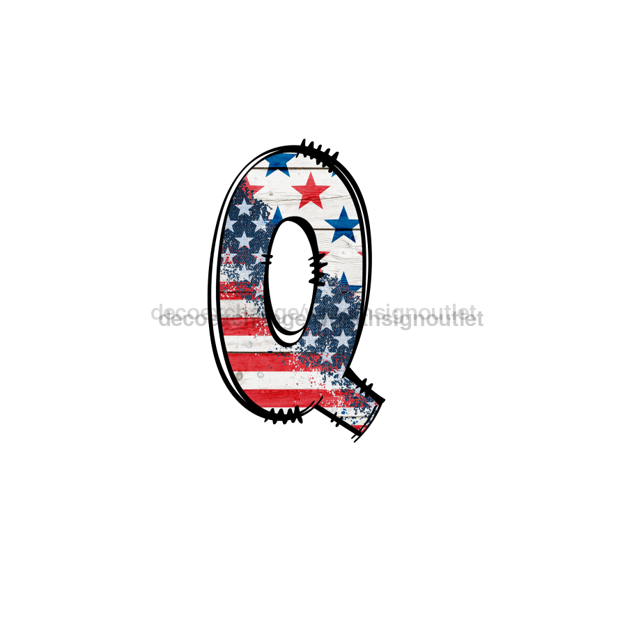 Custom Patriotic Initial Sign Door Hanger Rustic Wood Sign Decoe-W-307 22 Q