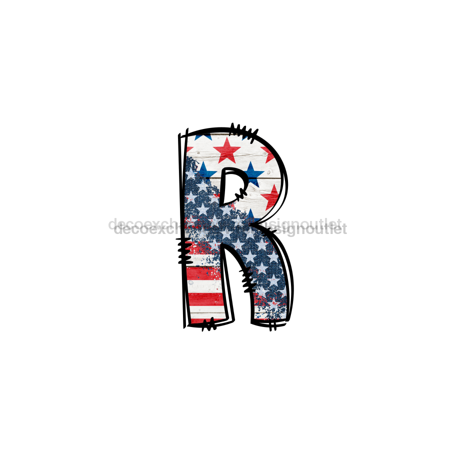 Custom Patriotic Initial Sign Door Hanger Rustic Wood Sign Decoe-W-307 22 R