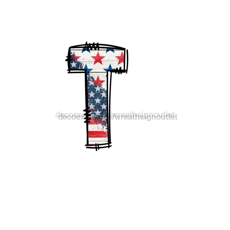 Custom Patriotic Initial Sign Door Hanger Rustic Wood Sign Decoe-W-307 22 T