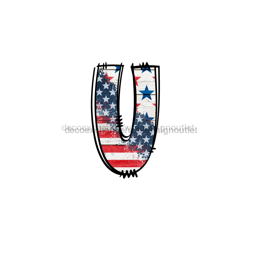 Custom Patriotic Initial Sign Door Hanger Rustic Wood Sign Decoe-W-307 22 U