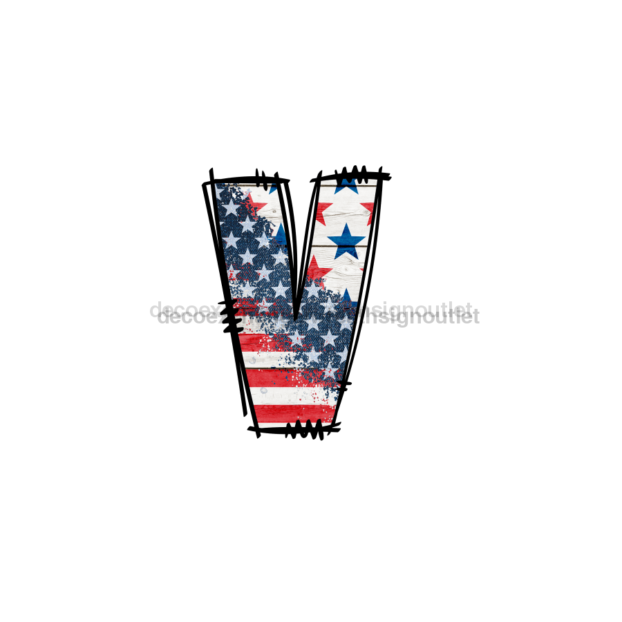 Custom Patriotic Initial Sign Door Hanger Rustic Wood Sign Decoe-W-307 22 V