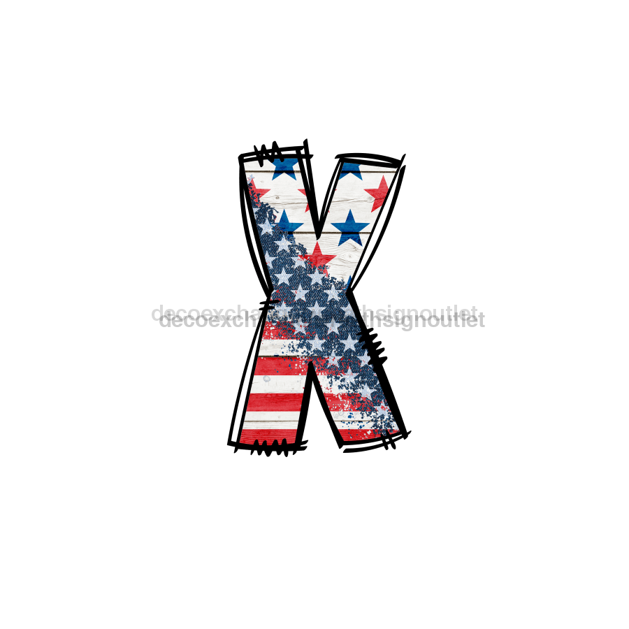 Custom Patriotic Initial Sign Door Hanger Rustic Wood Sign Decoe-W-307 22 X