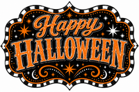 Thumbnail for Happy Halloween Orange Check Marquee 12" Wood Wreath Sign - DBJ-W-0046