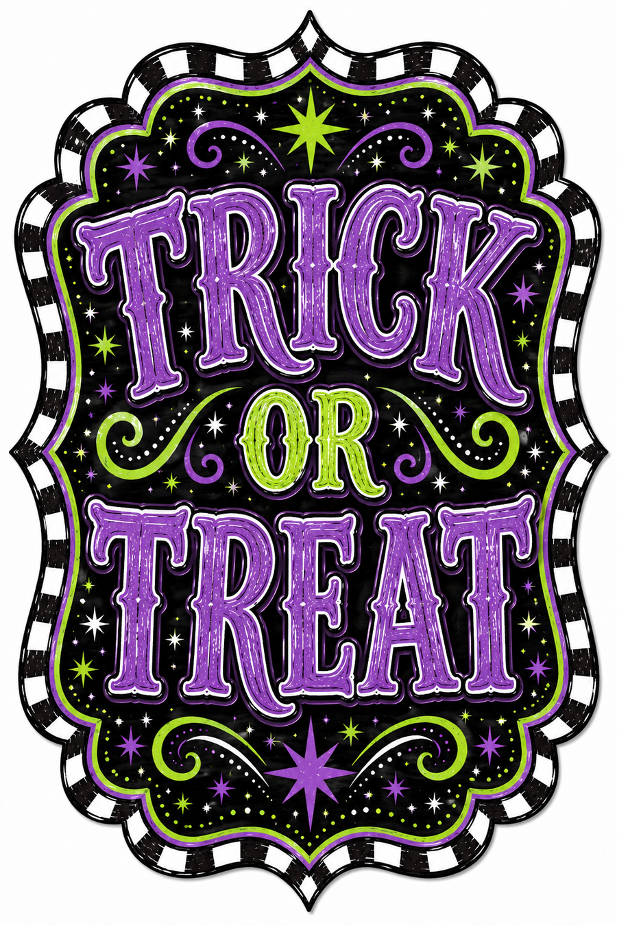 Trick or Treat Purple Check Marquee 12" Wood Wreath Sign - DBJ-W-0044