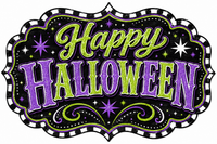 Thumbnail for Happy Halloween Purple Check Marquee 12" Wood Wreath Sign - DBJ-W-0047