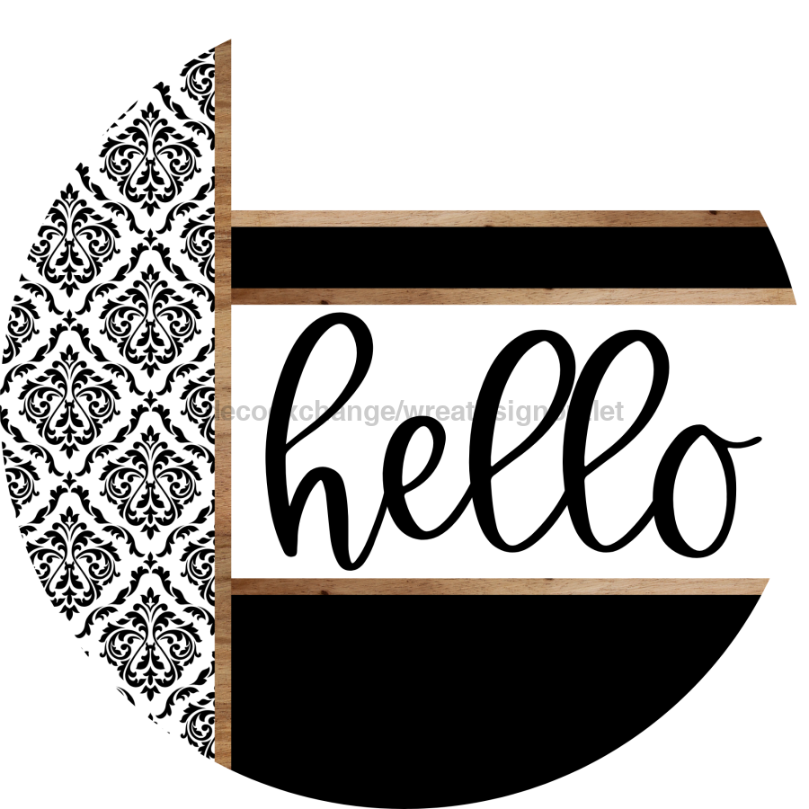 Demask Door Hanger, Hello Door Hanger, DCO-01981-DH, 18" Round Wood