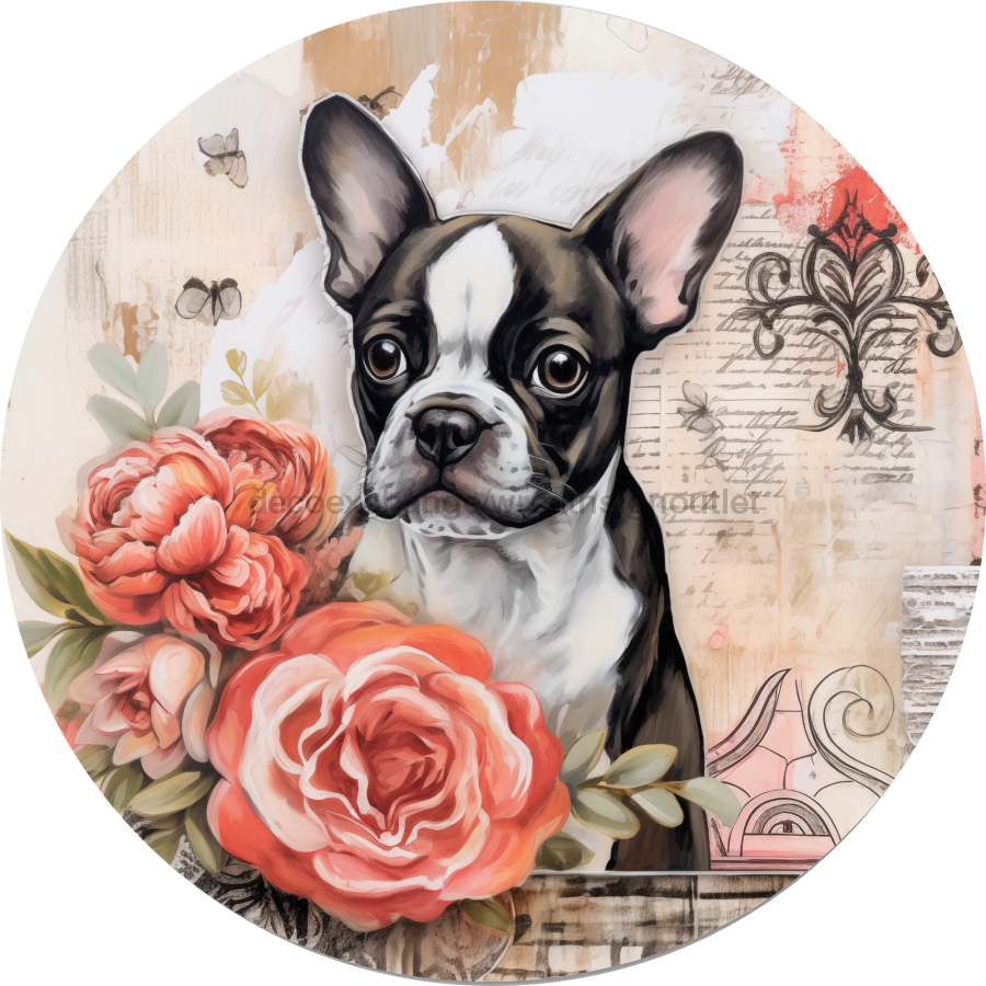 Dog Door Hanger Valentine Boston Terrier Dco-00932-Dh Sign For Wreath 18 Round