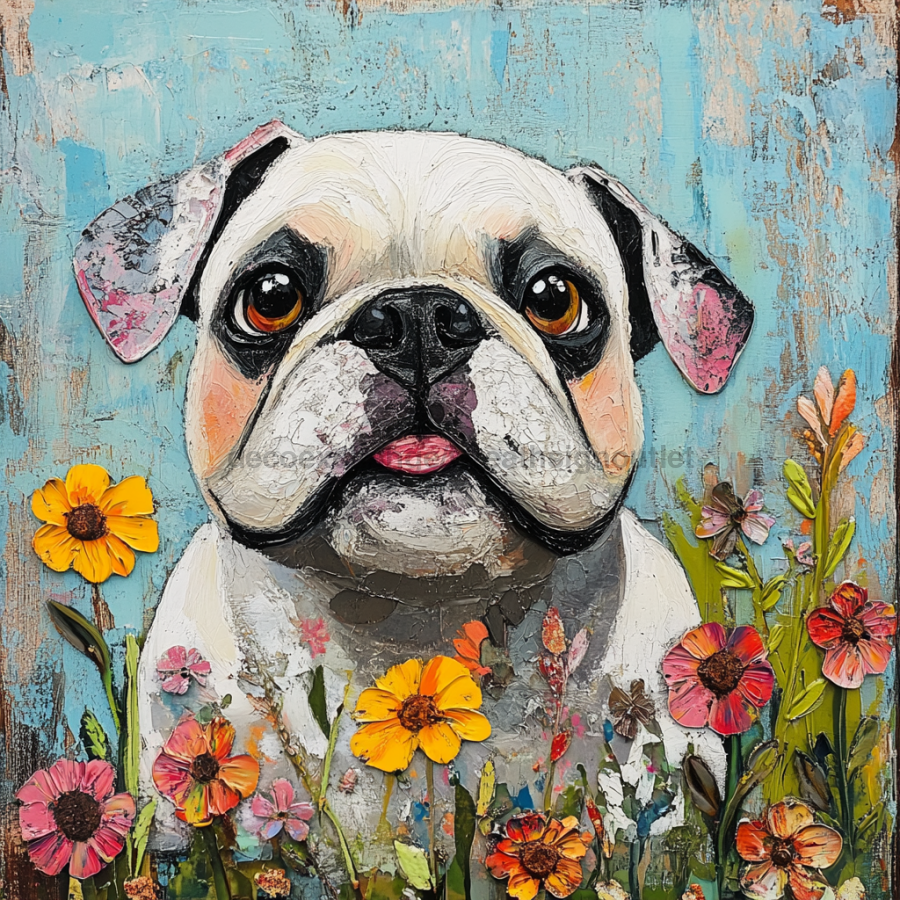 Dog Sign, English Bulldog Sign, DCO-12923, Sign For Wreath, 10x10" Metal Sign