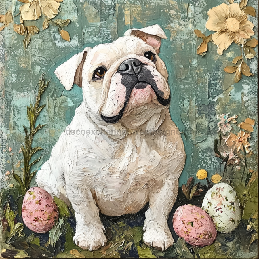 Dog Sign, English Bulldog Sign, DCO-12930, Sign For Wreath, 10x10" Metal Sign