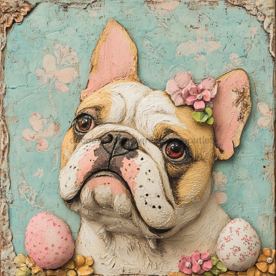 Dog Sign, English Bulldog Sign, DCO-12933, Sign For Wreath, 10x10" Metal Sign