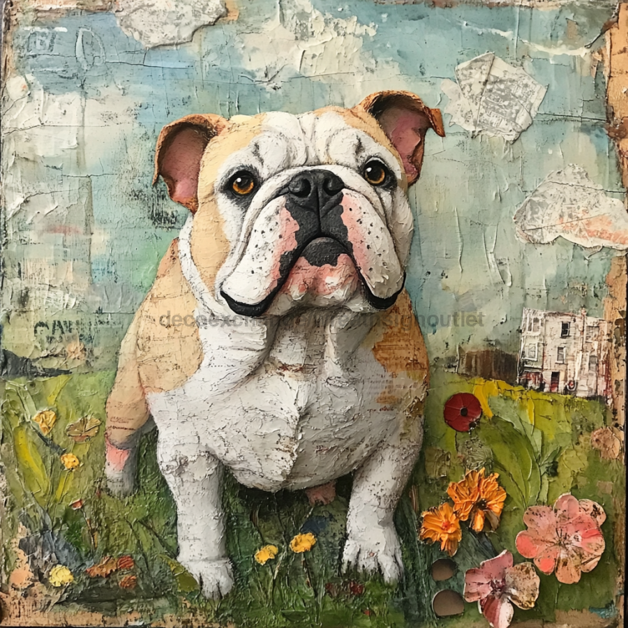 Dog Sign, English Bulldog Sign, DCO-12934, Sign For Wreath, 10x10" Metal Sign