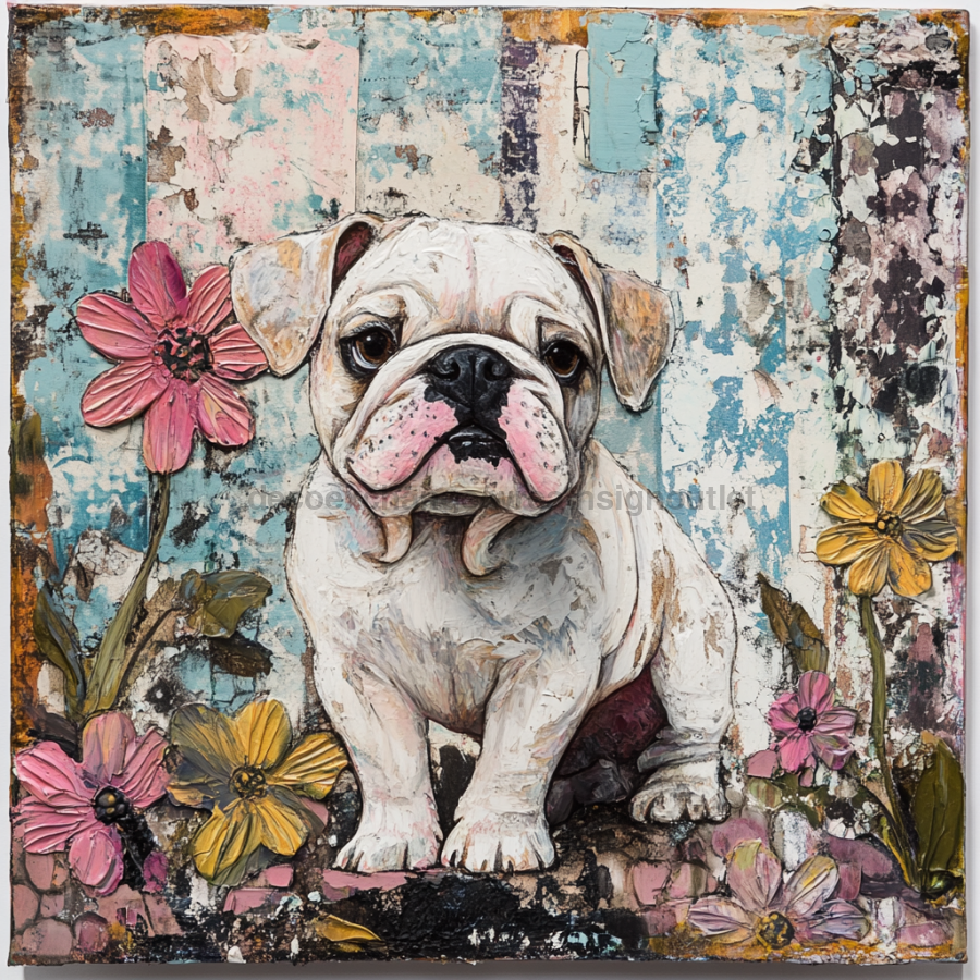 Dog Sign, English Bulldog Sign, DCO-12935, Sign For Wreath, 10x10" Metal Sign