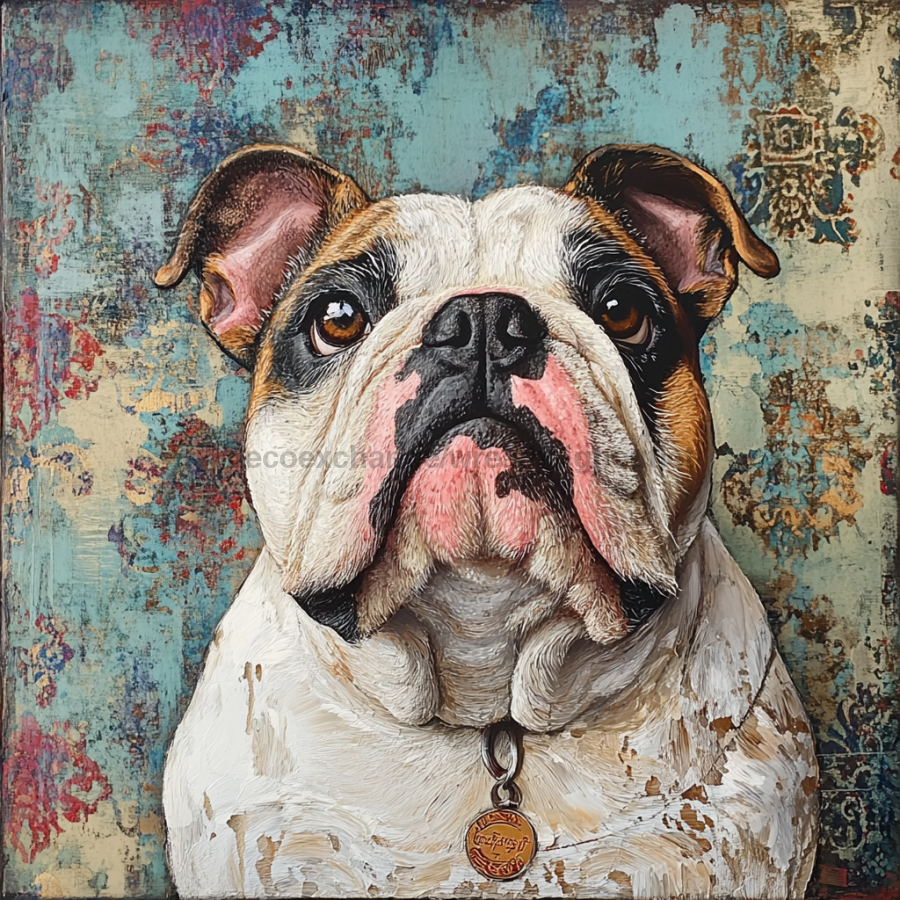 Dog Sign, English Bulldog Sign, DCO-12940, Sign For Wreath, 10x10" Metal Sign