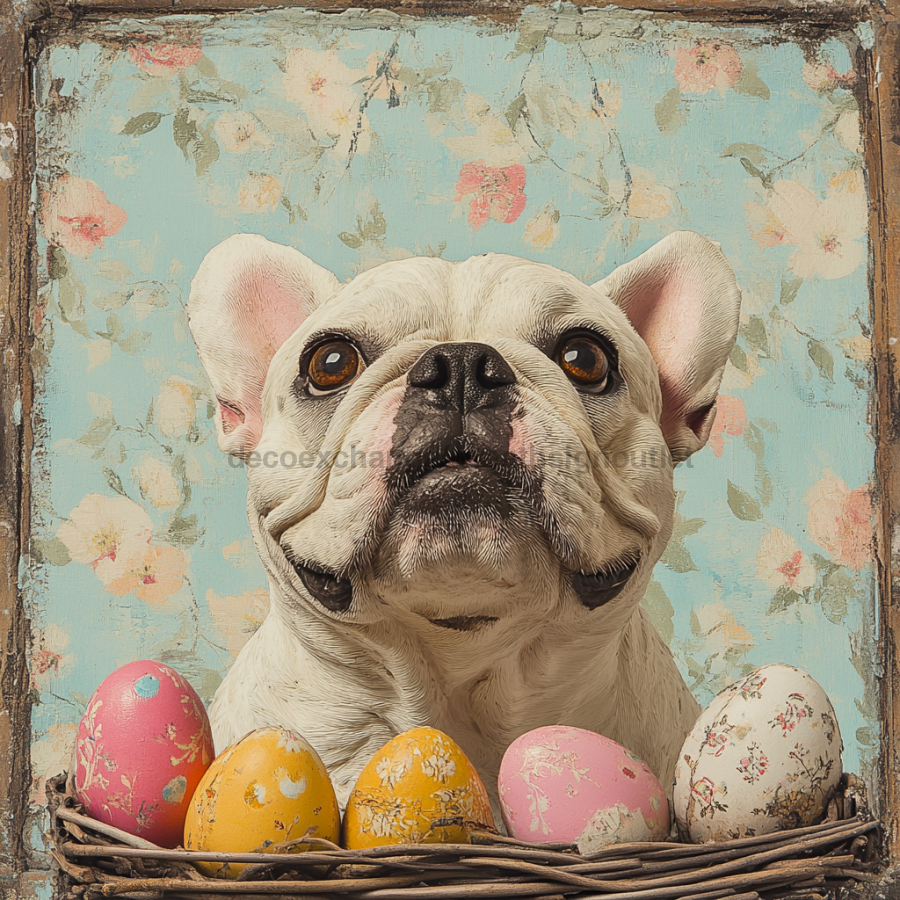 Dog Sign, English Bulldog Sign, DCO-12947, Sign For Wreath, 10x10" Metal Sign