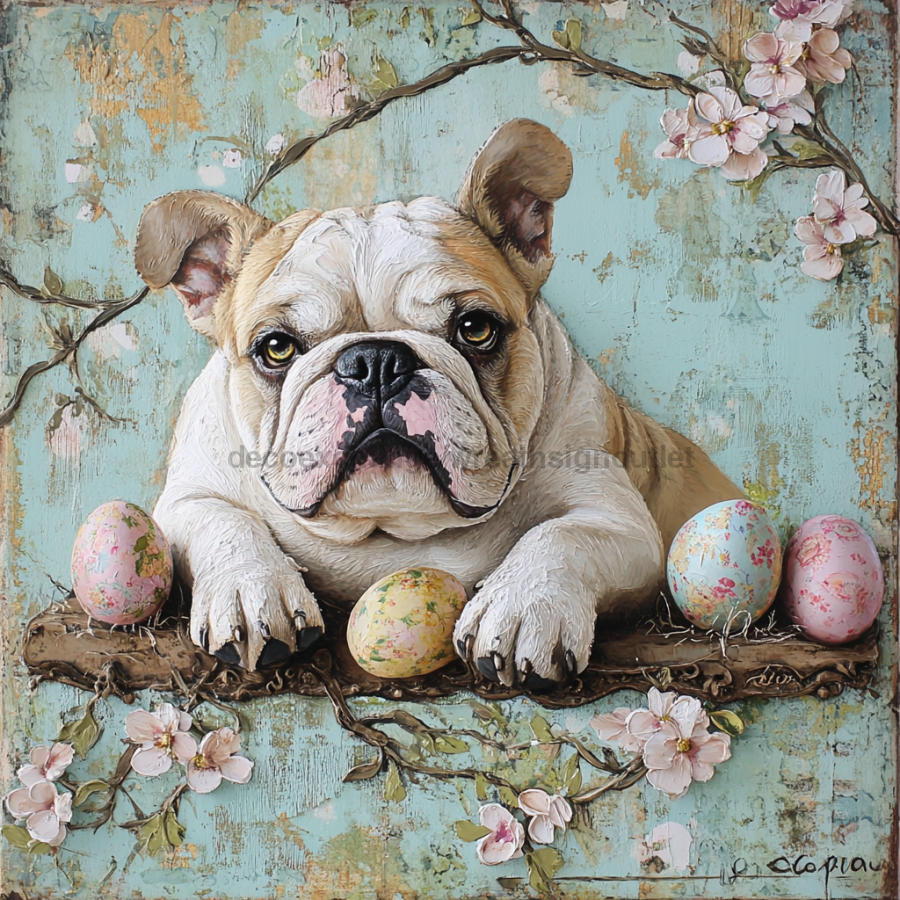 Dog Sign, English Bulldog Sign, DCO-12953, Sign For Wreath, 10x10" Metal Sign
