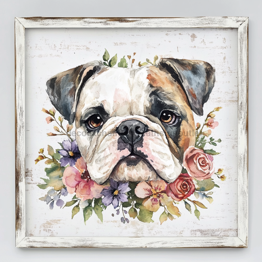 Dog Sign, English Bulldog Sign, DCO-12964, Sign For Wreath, 10x10" Metal Sign