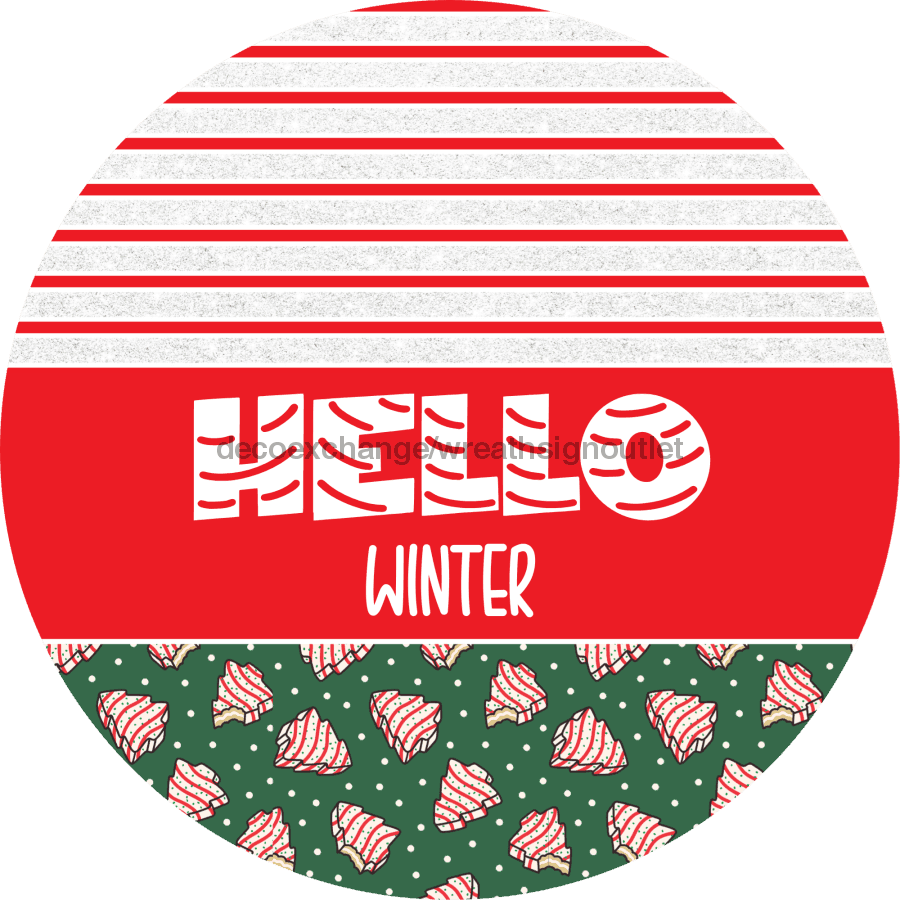 Door Hanger, Christmas Sign, Green Christmas Cake Sign, Welcome Sign, 18" Wood Sign, Round Sign, DecoExchange - DecoExchange