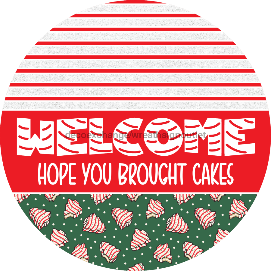 Door Hanger, Christmas Sign, Green Christmas Cake Sign, Welcome Sign, 18" Wood Sign, Round Sign, DecoExchange - DecoExchange