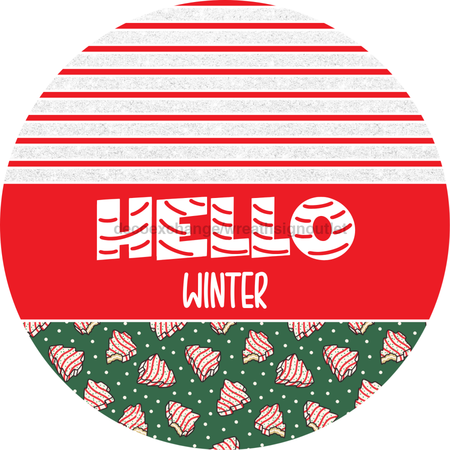 Door Hanger, Christmas Sign, Green Christmas Cake Sign, Welcome Sign, 18" Wood Sign, Round Sign, DecoExchange - DecoExchange¬Æ