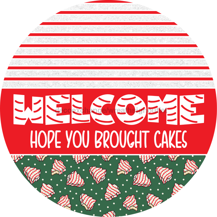Door Hanger, Christmas Sign, Green Christmas Cake Sign, Welcome Sign, 18" Wood Sign, Round Sign, DecoExchange - DecoExchange¬Æ
