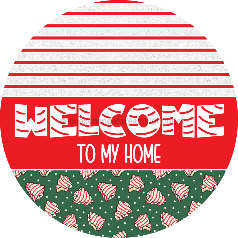 Door Hanger, Christmas Sign, Green Christmas Cake Sign, Welcome Sign, 18" Wood Sign, Round Sign, DecoExchange - DecoExchange¬Æ