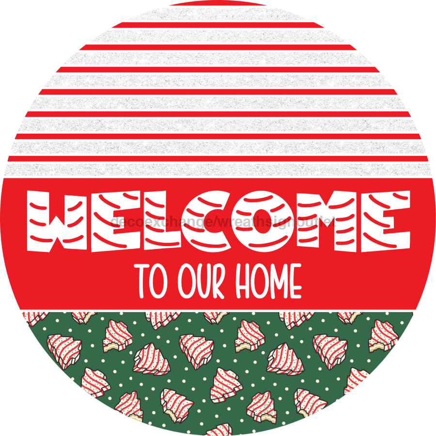 Door Hanger, Christmas Sign, Green Christmas Cake Sign, Welcome Sign, 18" Wood Sign, Round Sign, DecoExchange - DecoExchange¬Æ