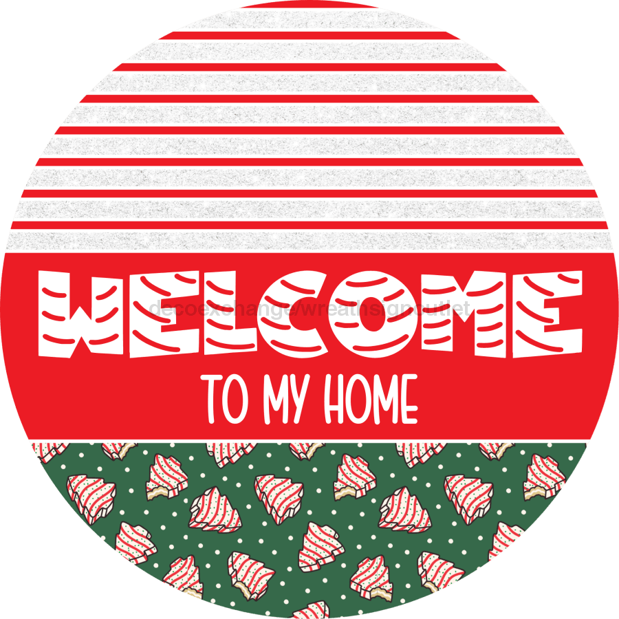 Door Hanger Christmas Sign Green Cake Welcome 18 Wood To My Home Decoe-2270-Dh Round