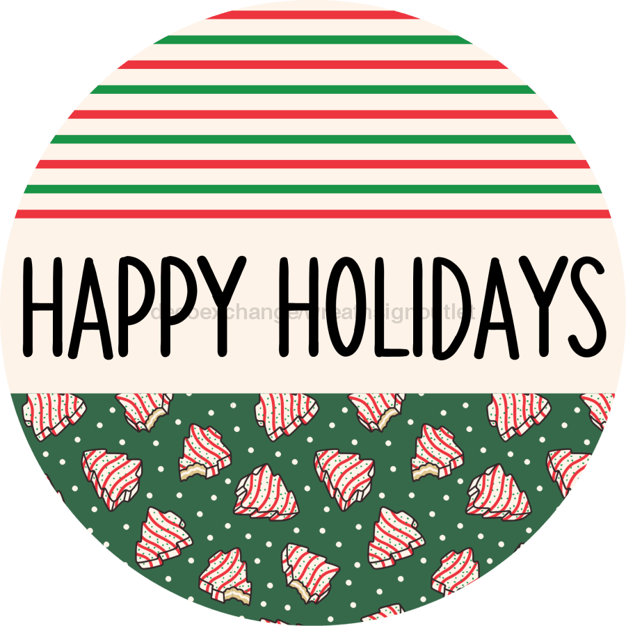 Door Hanger Christmas Sign Green Stripe Cake Welcome 18 Wood Happy Holidays Decoe-2318-Dh Round
