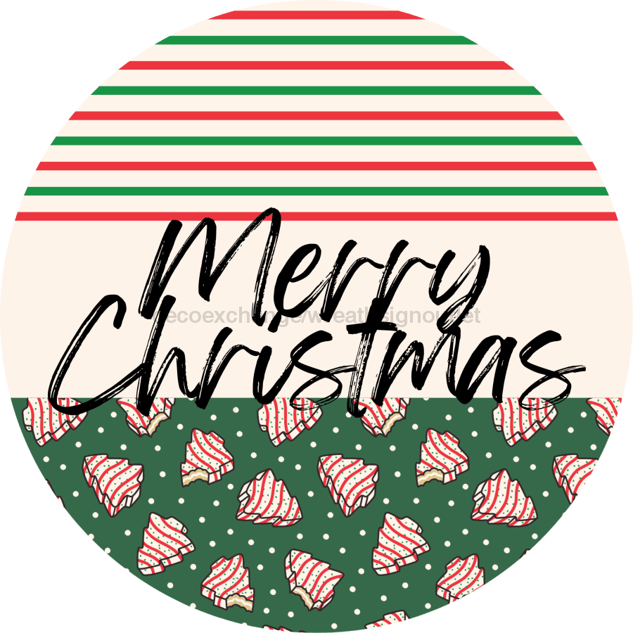 Door Hanger Christmas Sign Green Stripe Cake Welcome 18 Wood Merry Decoe-2317-Dh Round