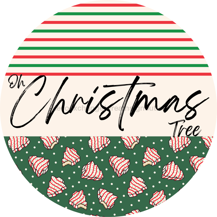 Door Hanger Christmas Sign Green Stripe Cake Welcome 18 Wood Oh Tree Decoe-2320-Dh Round
