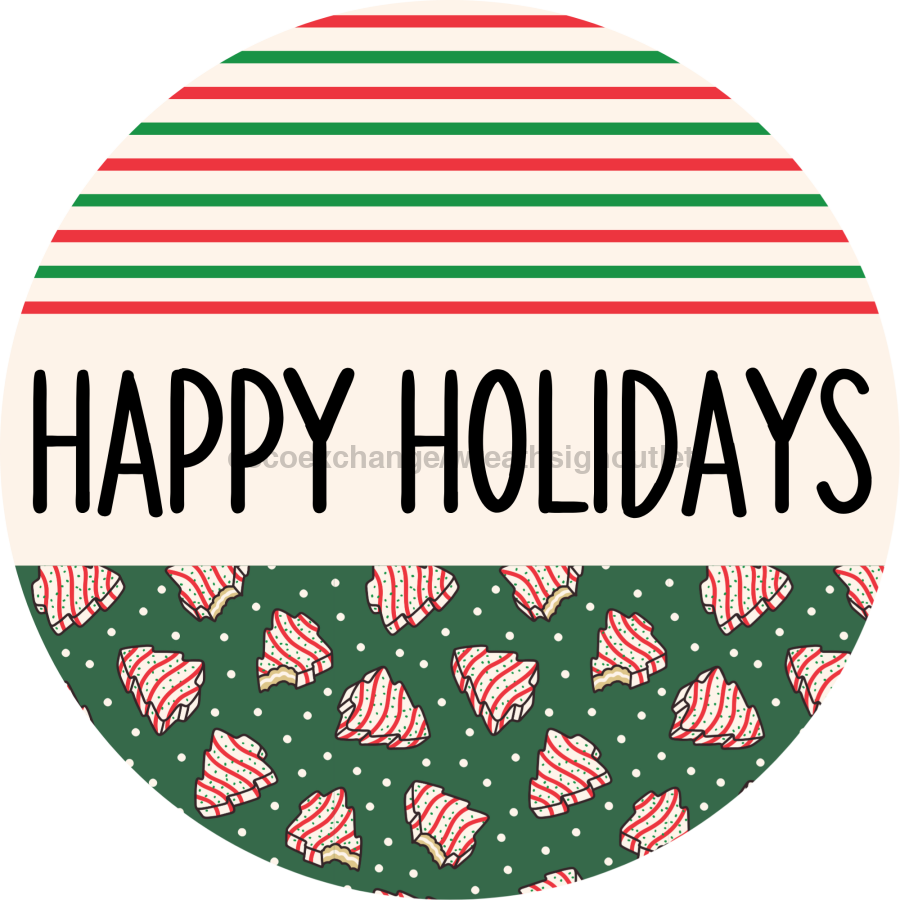 Door Hanger, Christmas Sign, Green Stripe Christmas Cake Sign, Welcome Sign, 18" Wood Sign, Round Sign, DecoExchange - DecoExchange¬Æ
