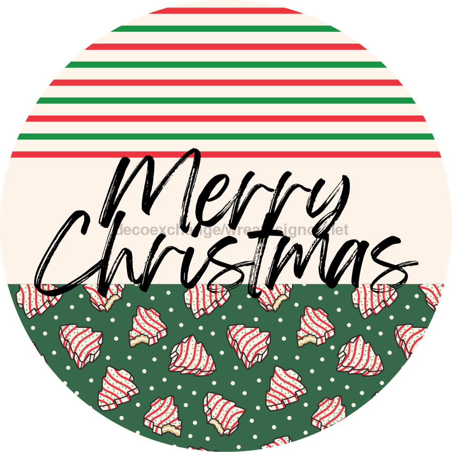 Door Hanger, Christmas Sign, Green Stripe Christmas Cake Sign, Welcome Sign, 18" Wood Sign, Round Sign, DecoExchange - DecoExchange¬Æ