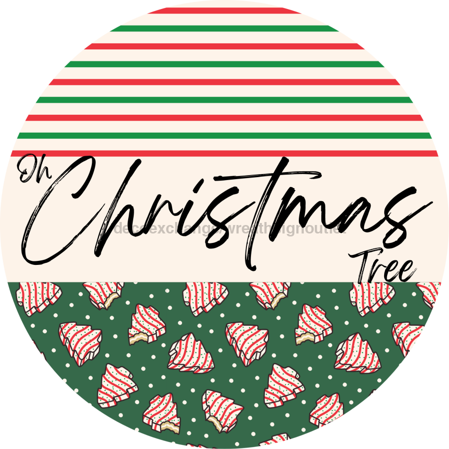 Door Hanger, Christmas Sign, Green Stripe Christmas Cake Sign, Welcome Sign, 18" Wood Sign, Round Sign, DecoExchange - DecoExchange¬Æ