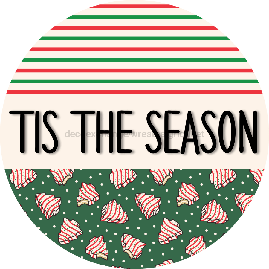 Door Hanger Christmas Sign Green Stripe Cake Welcome 18 Wood Tis The Season Decoe-2316-Dh Round