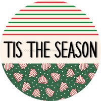 Thumbnail for Door Hanger Christmas Sign Green Stripe Cake Welcome 18 Wood Tis The Season Decoe-2316-Dh Round